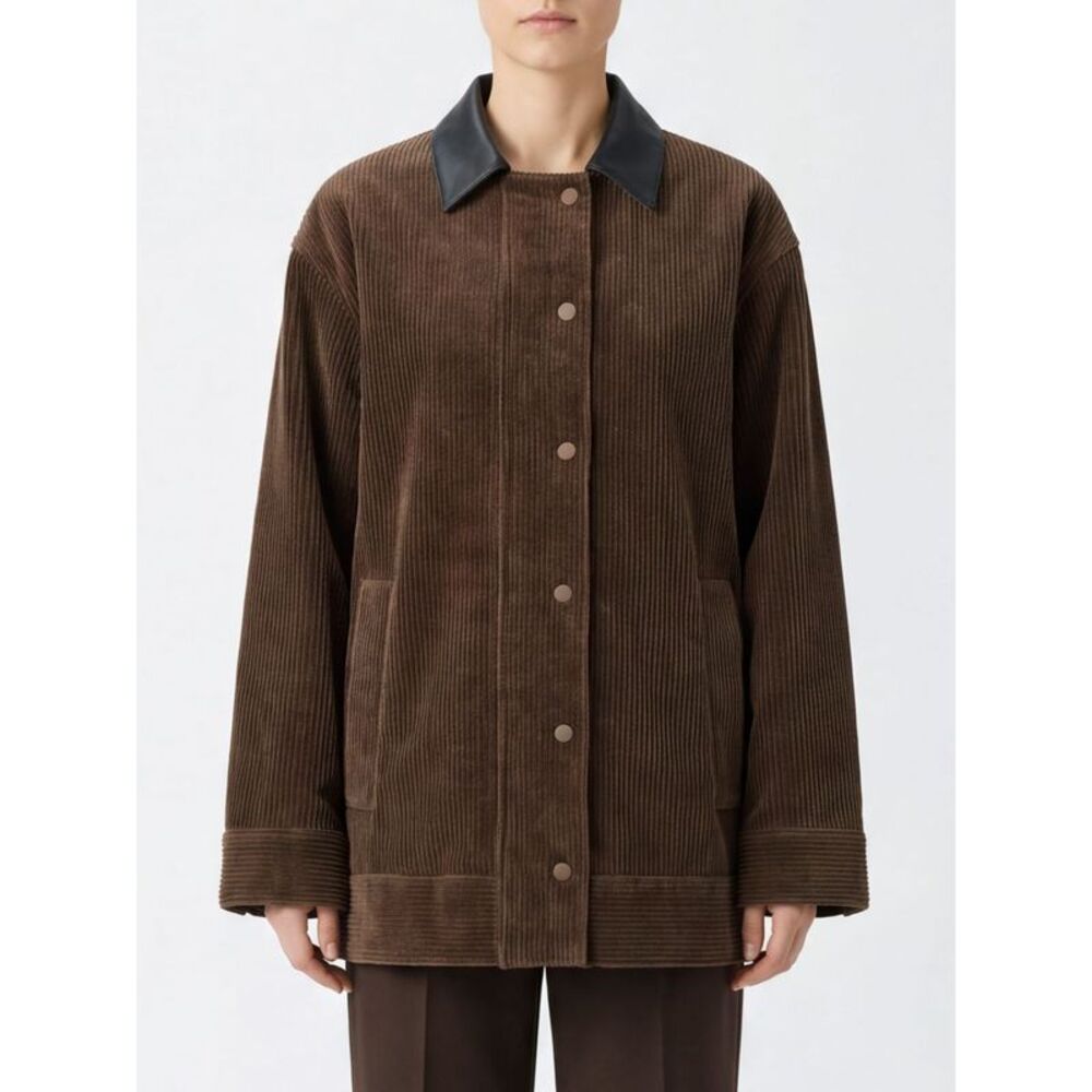Mm Max Mara Women Corduroy Shirt Jacket Mm Max Mara With Leather Collar